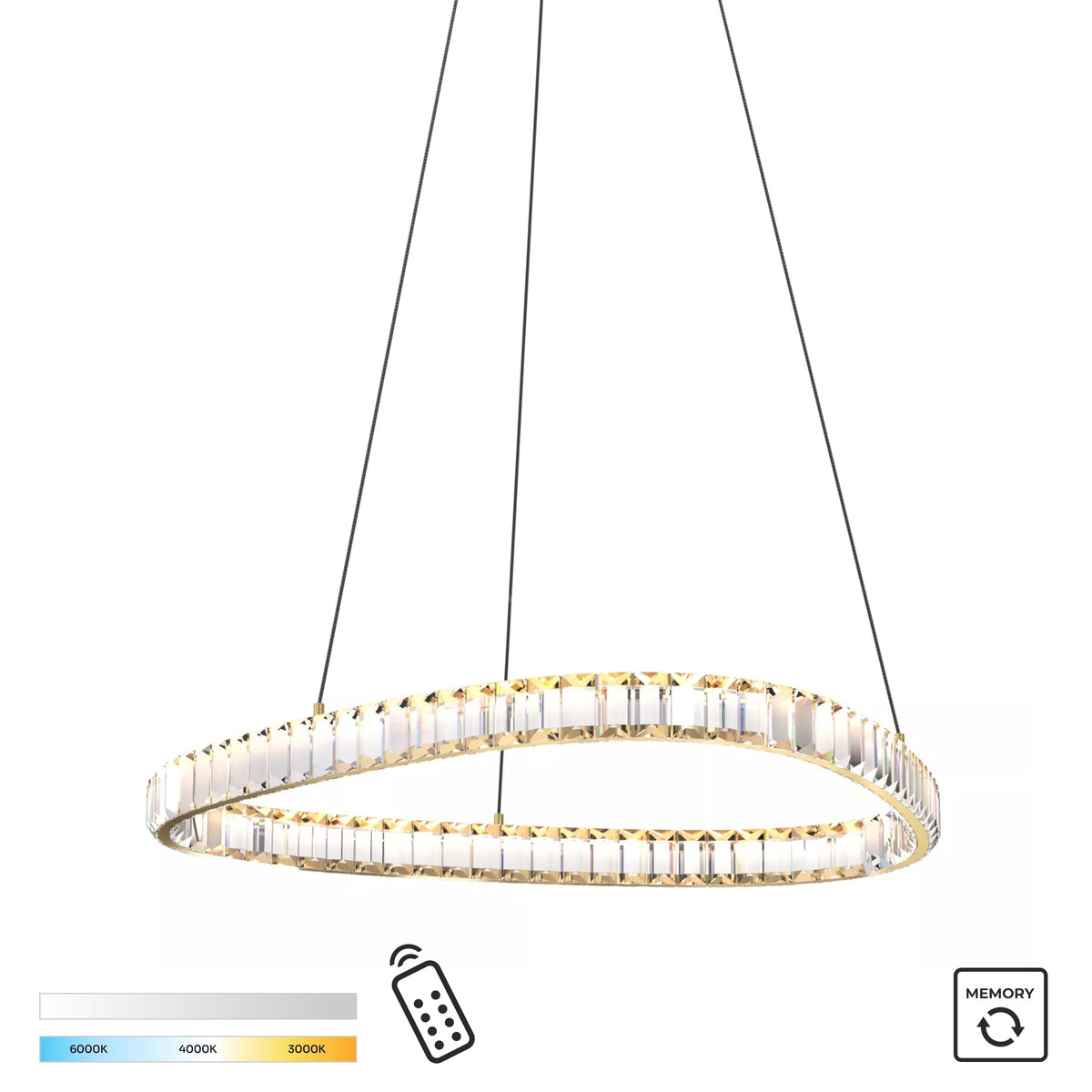 Lustra LED Suspendata Athesa Crystal Gold Premium Echivalent 300W Telecomanda