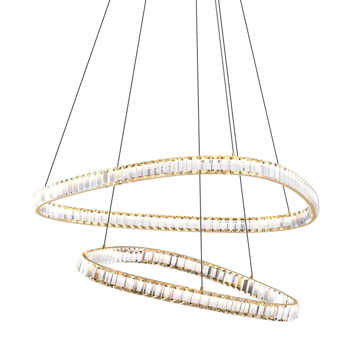 Lustra LED Suspendata Athesa Double Crystal Gold Premium Echivalent 450W Telecomanda