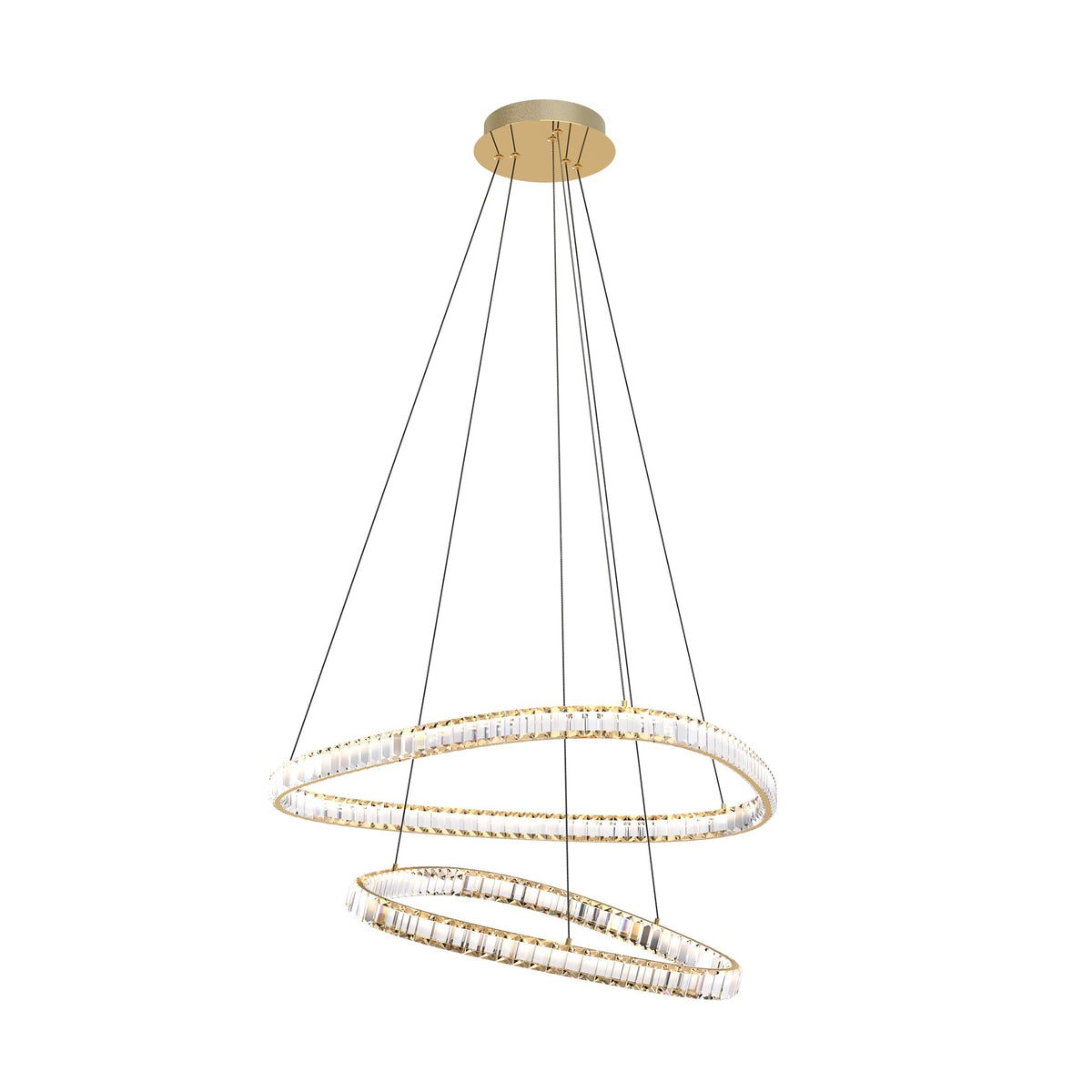 Lustra LED Suspendata Athesa Double Crystal Gold Premium Echivalent 450W Telecomanda