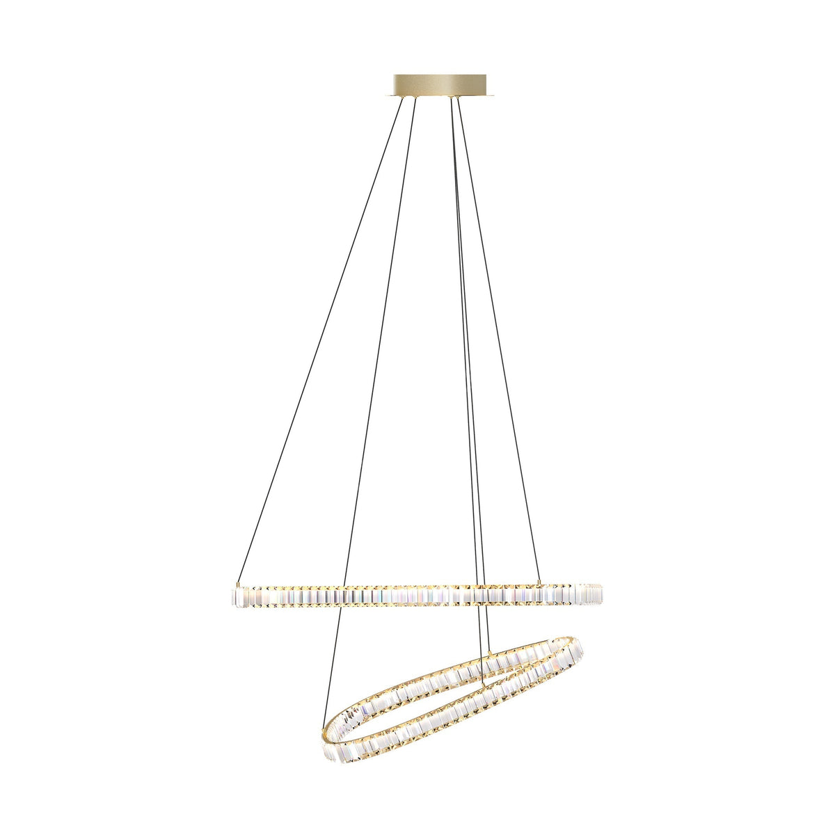 Lustra LED Suspendata Athesa Double Crystal Gold Premium Echivalent 450W Telecomanda