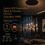 Lustra LED Suspendata Black & Chrome HUGO Liniara Echivalent 300W
