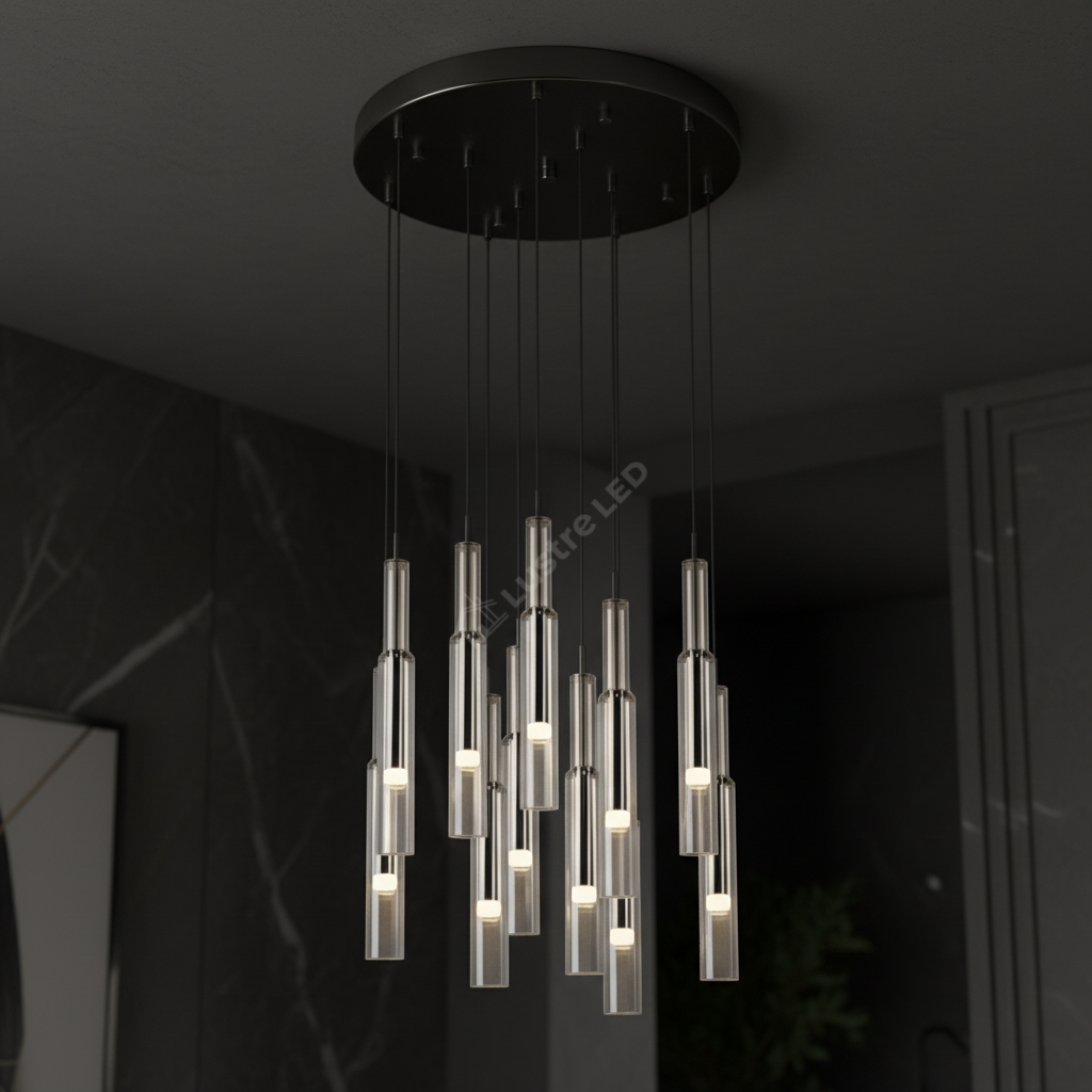 Lustra LED Suspendata Black & Chrome HUGO Liniara Echivalent 300W