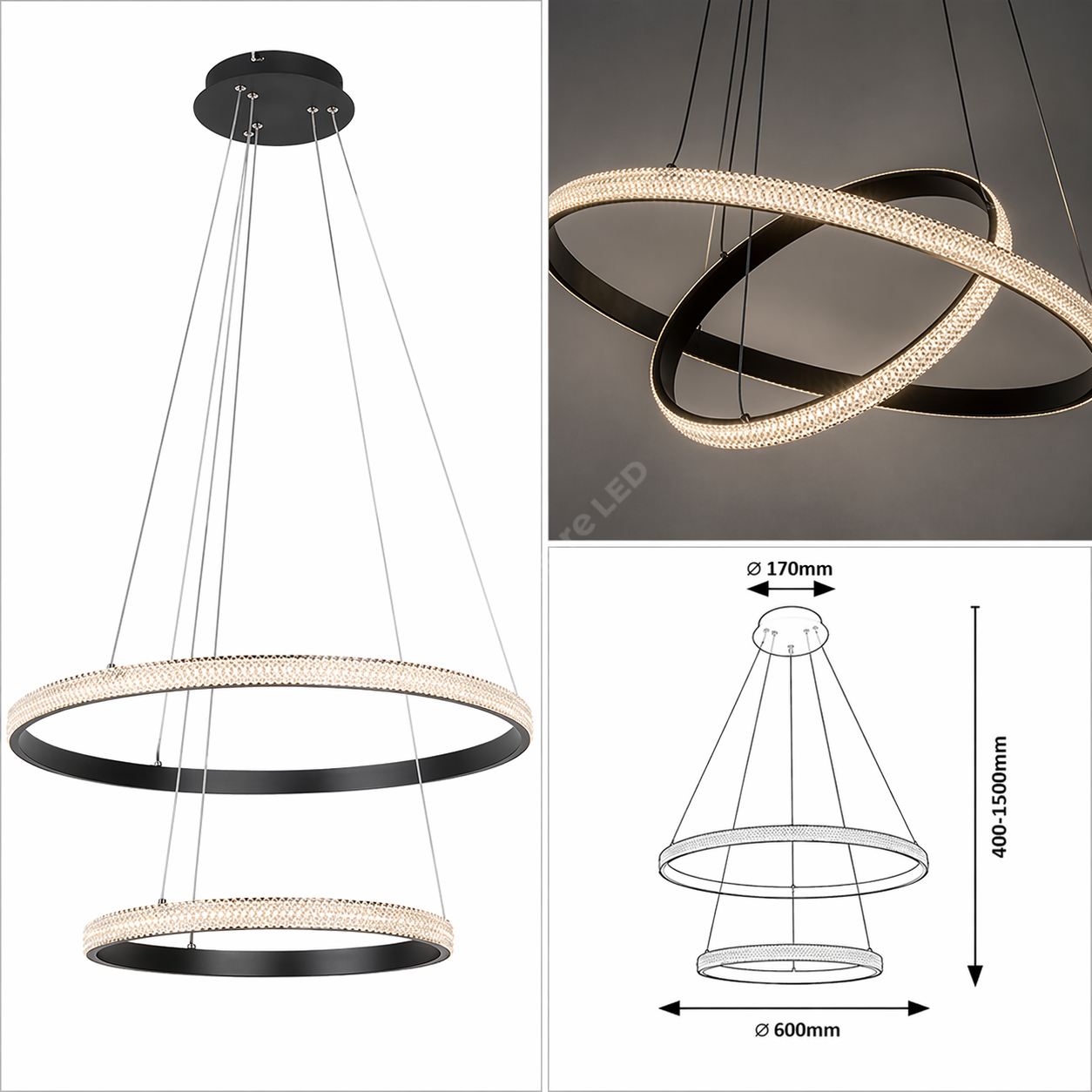 Lustra LED Suspendata Black ZELA 2 Segmente Echivalent 400W