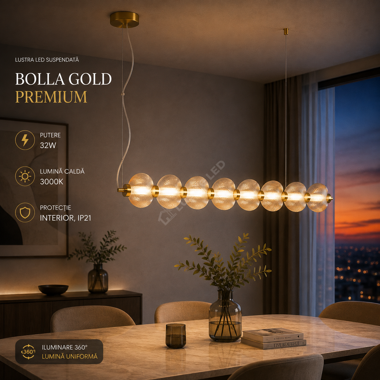 Lustra LED Suspendata Bolla Gold Premium Echivalent 350W