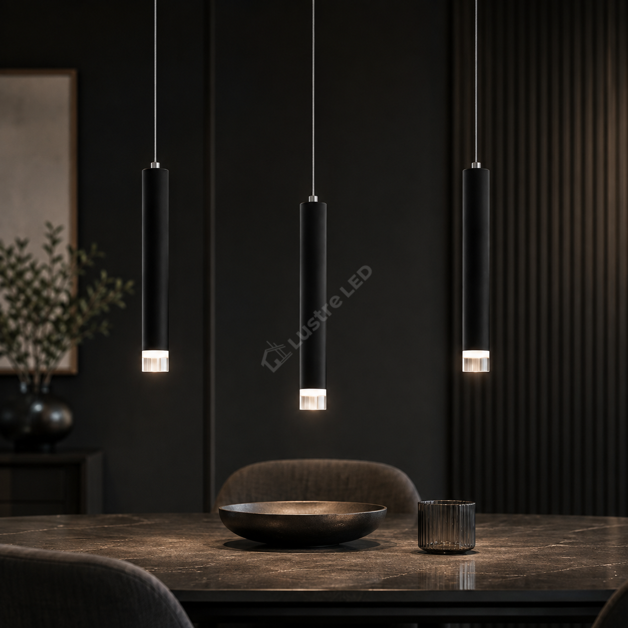 Lustra LED Suspendata CARBON Black 3 Tuburi 45CM Echivalent 70W