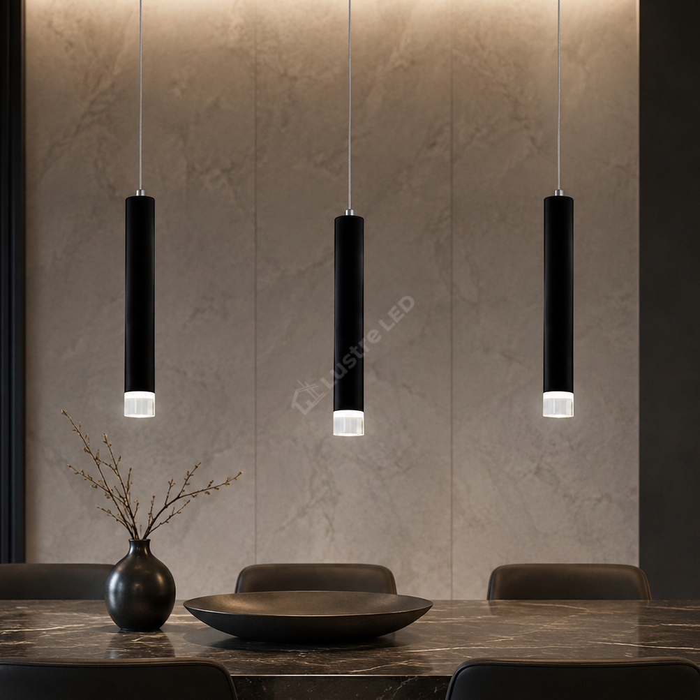 Lustra LED Suspendata CARBON Black 3 Tuburi 45CM Echivalent 70W