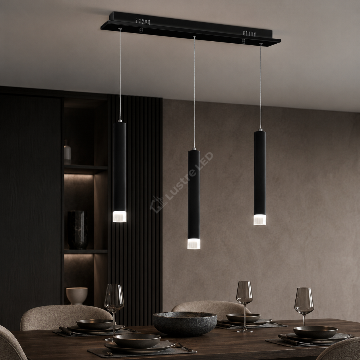 Lustra LED Suspendata CARBON Black 3 Tuburi 45CM Echivalent 70W