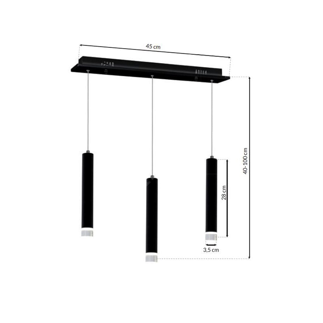 Lustra LED Suspendata CARBON Black 3 Tuburi 45CM Echivalent 70W