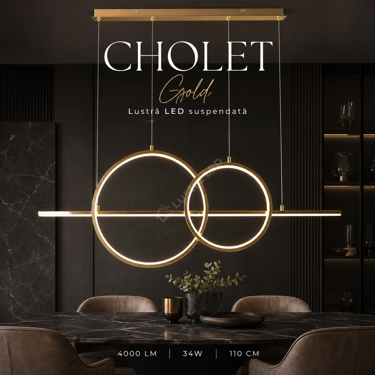 Lustra LED Suspendata CHOLET Gold 110CM Echivalent 250W