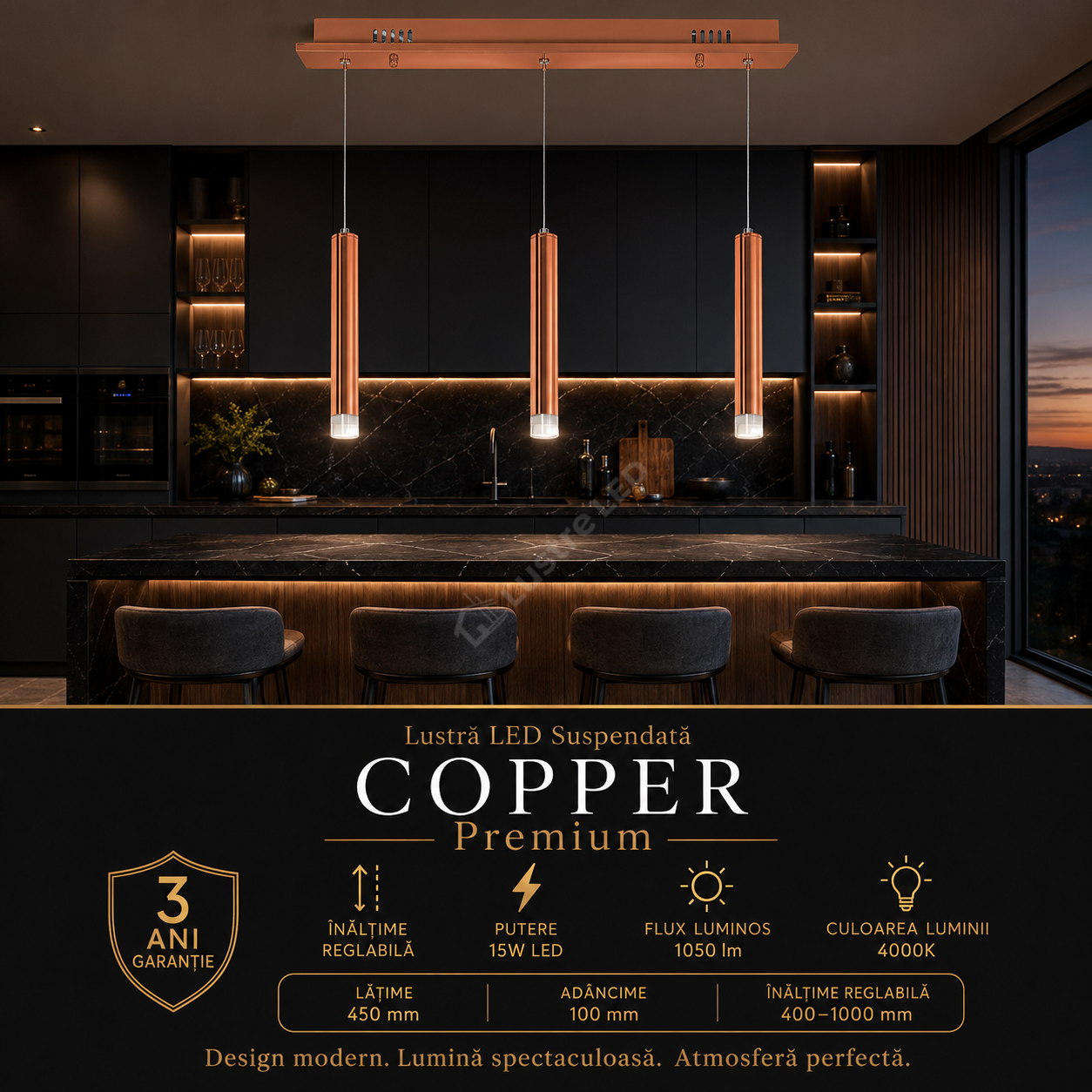 Lustra LED Suspendata Copper Premium Echivalent 100W