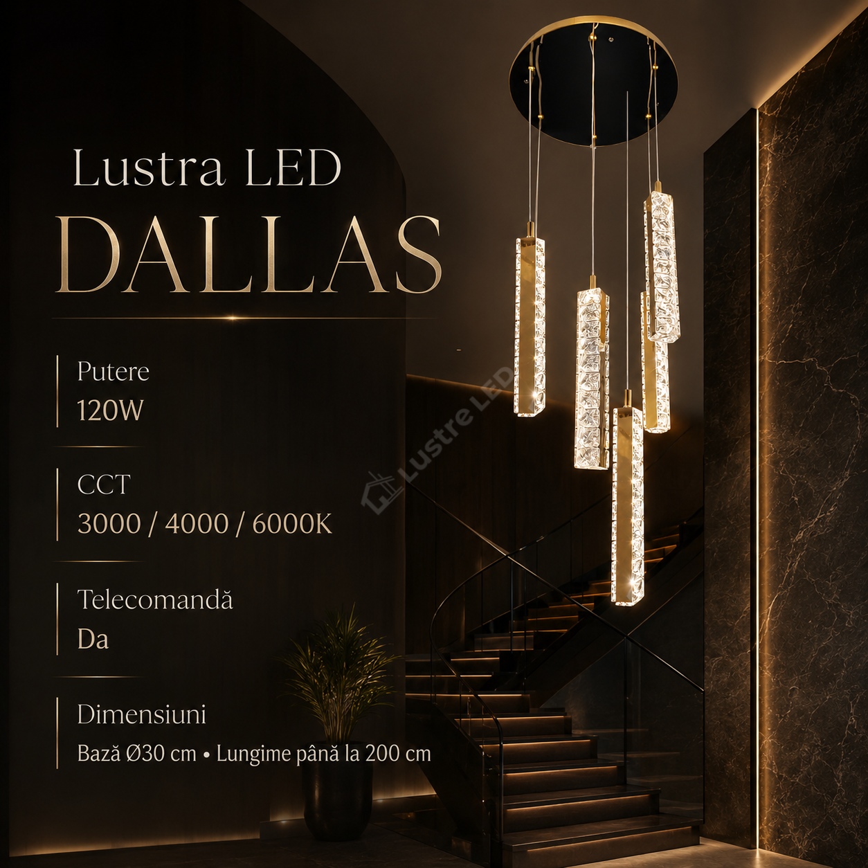 Lustra LED Suspendata DALLAS Gold 120W CCT Telecomanda Echivalent 600W