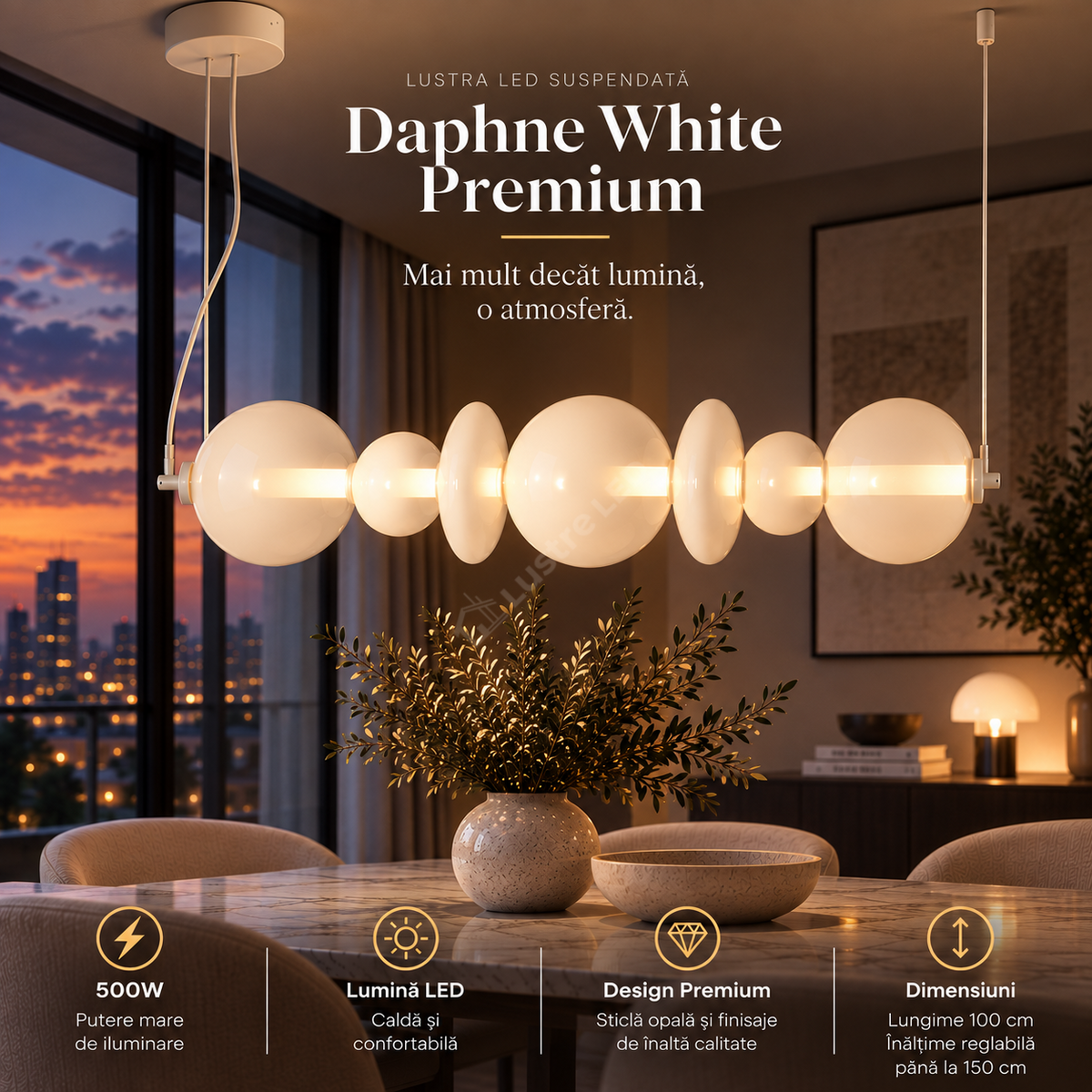 Lustra LED Suspendata Daphne White Premium Echivalent 500W