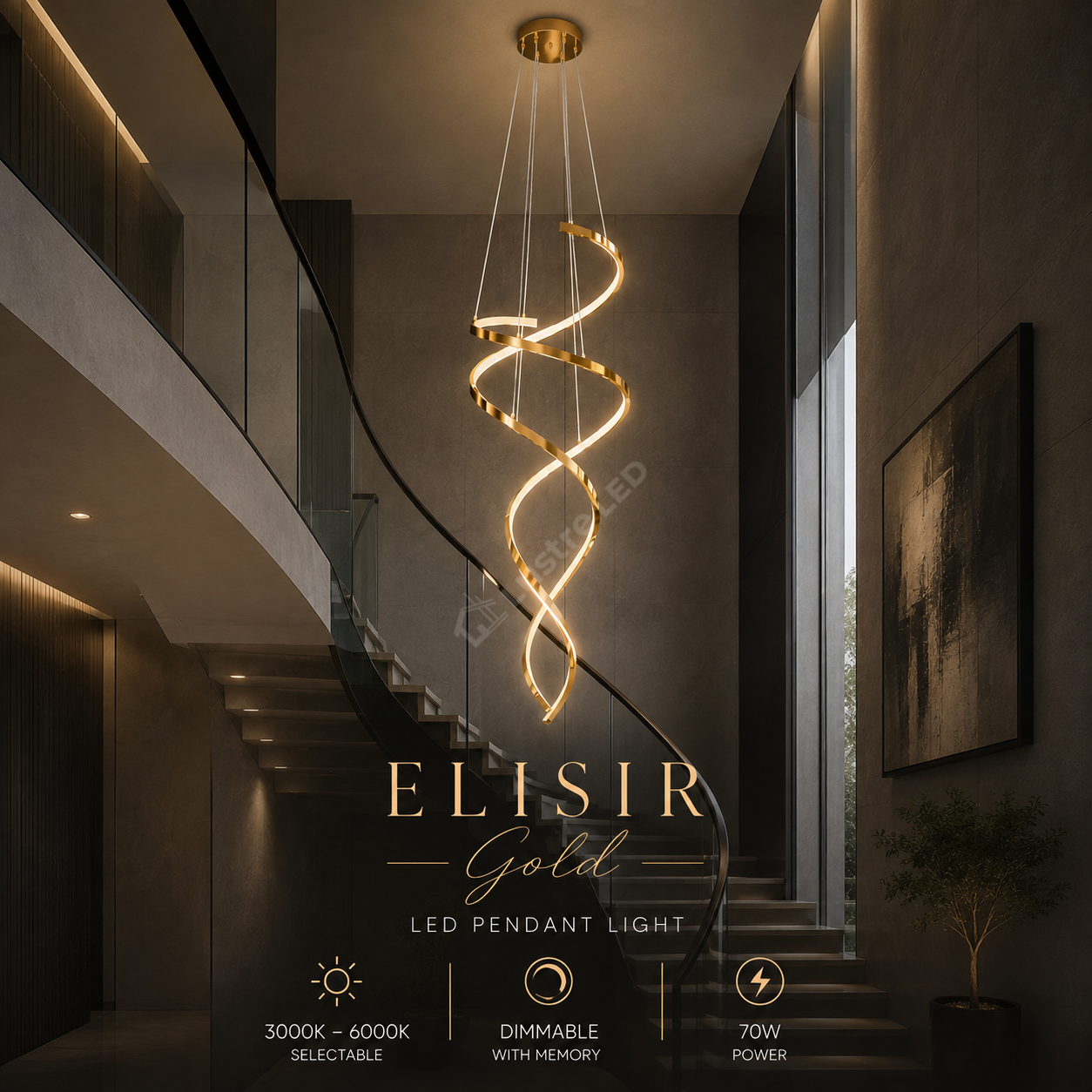 Lustra LED Suspendata ELISIR Gold Telecomanda 53CM Echivalent 350W