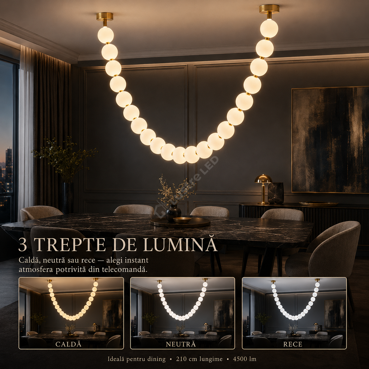 Lustra LED Suspendata ELLISSE Gold 18 Globuri 210CM Echivalent 450W Telecomanda