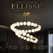 Lustra LED Suspendata ELLISSE Gold 36 Globuri Ø92CM Echivalent 930W Telecomanda