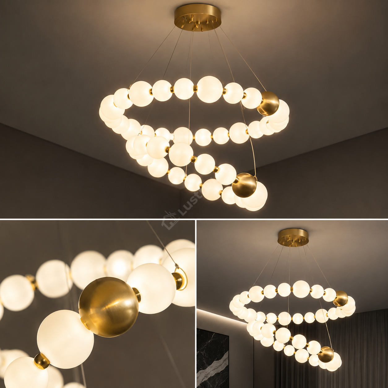 Lustra LED Suspendata ELLISSE Gold 36 Globuri Ø92CM Echivalent 930W Telecomanda