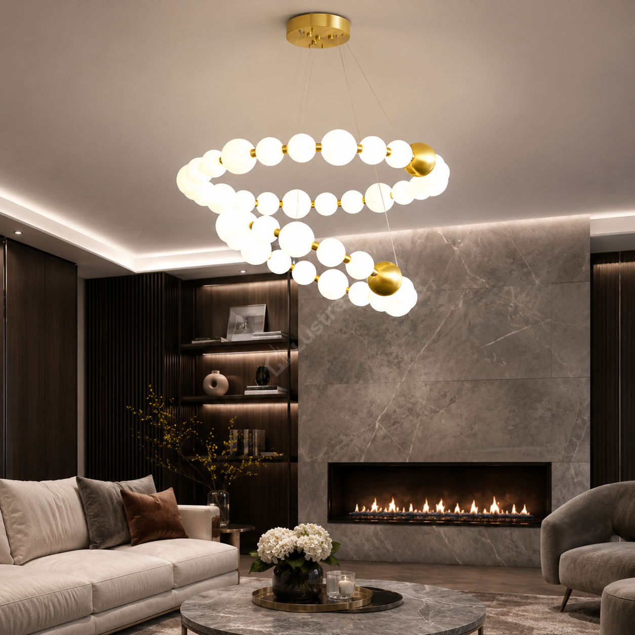 Lustra LED Suspendata ELLISSE Gold 36 Globuri Ø92CM Echivalent 930W Telecomanda