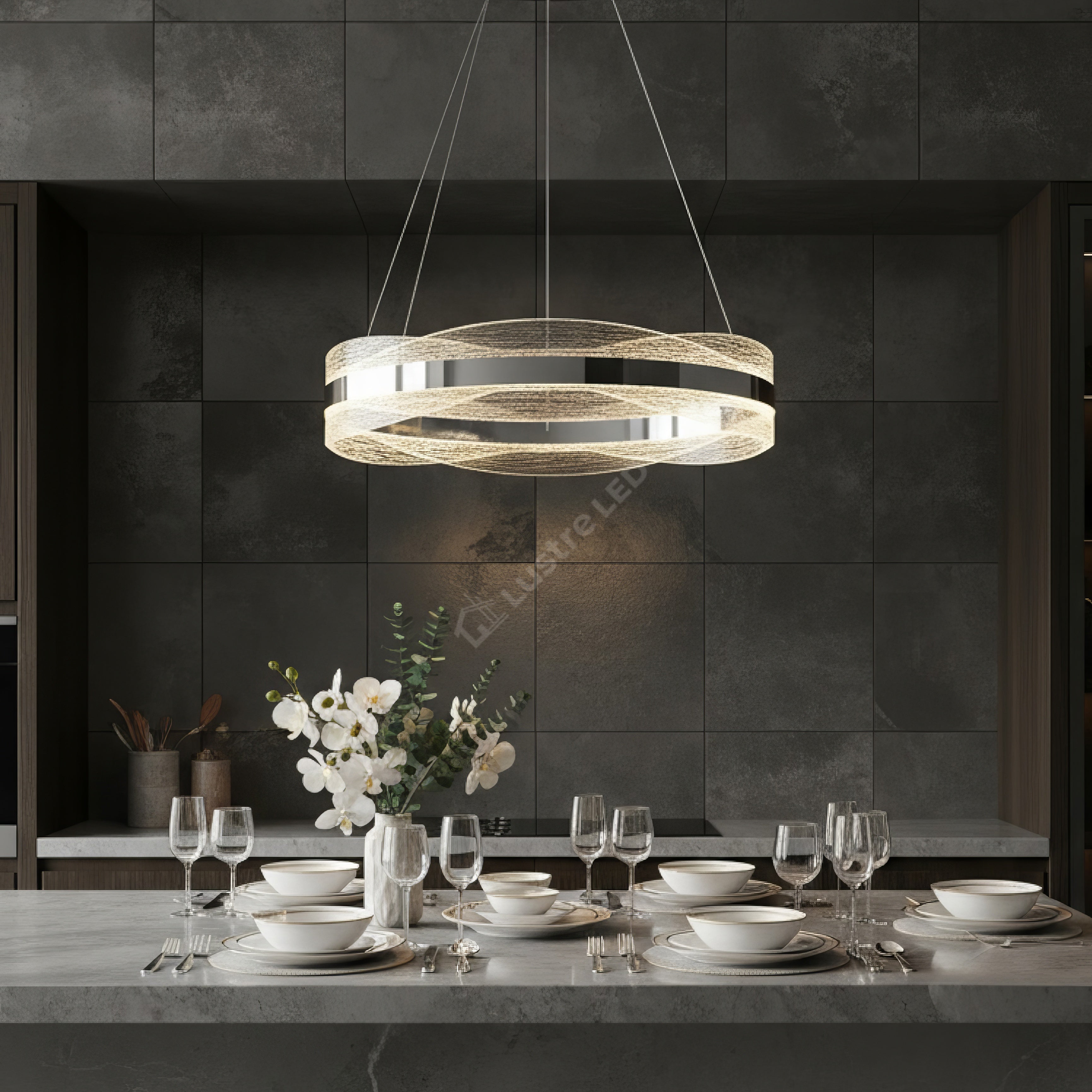 Lustra LED Suspendata ENYA Crom Telecomanda