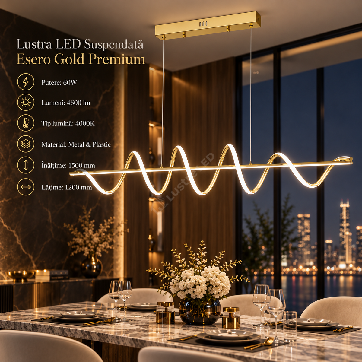 Lustra LED Suspendata Esero Gold Premium Echivalent 450W