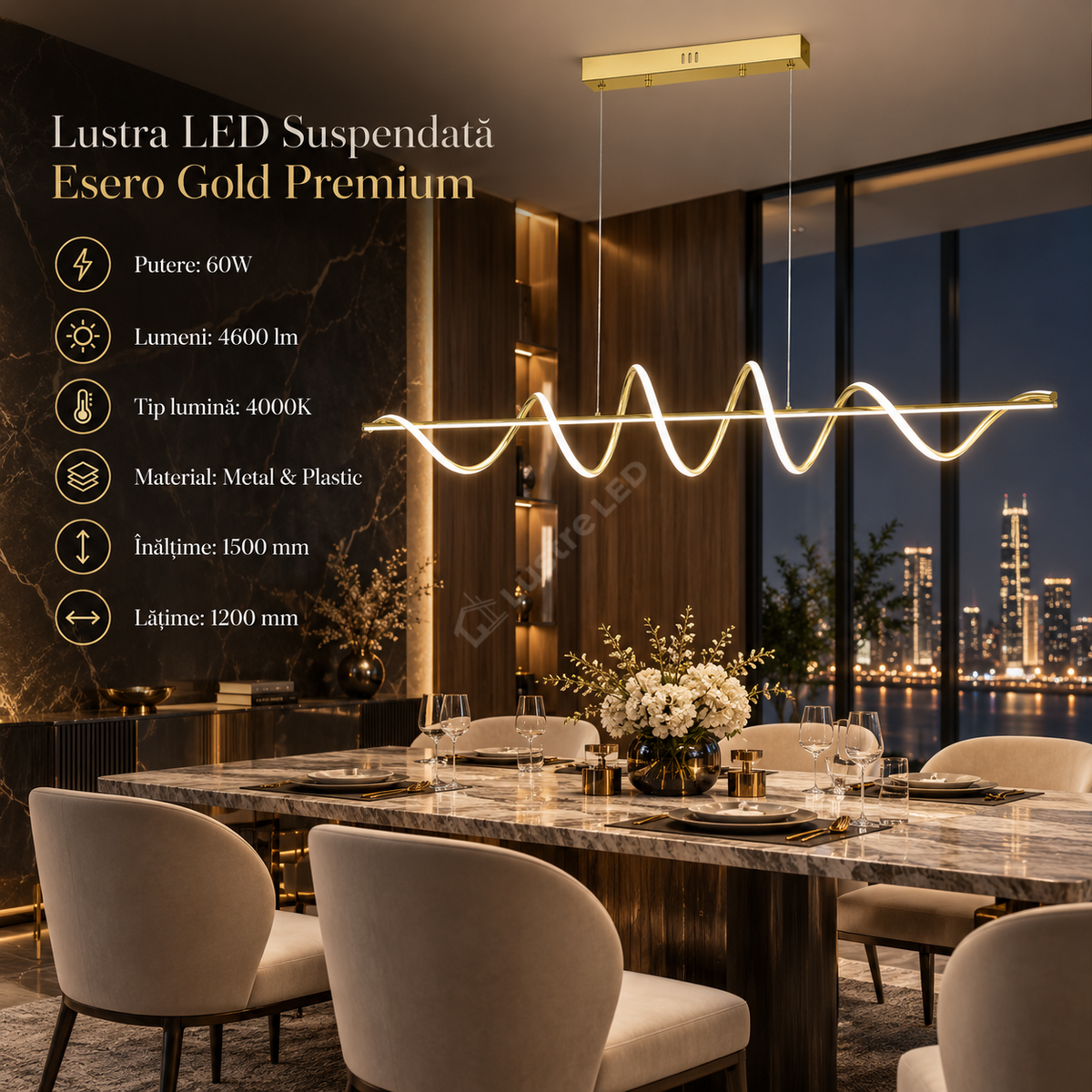 Lustra LED Suspendata Esero Gold Premium Echivalent 450W