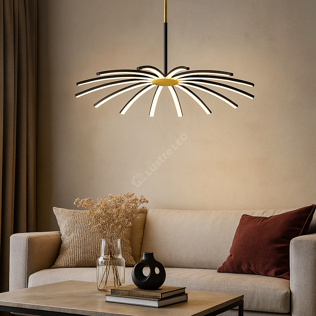 Lustra LED Eteris Cu Telecomanda Wifi 2.4G 3 Culori Black&Gold NEGRU + AURIU / SUSPENDATE / 68CM Chandeliers