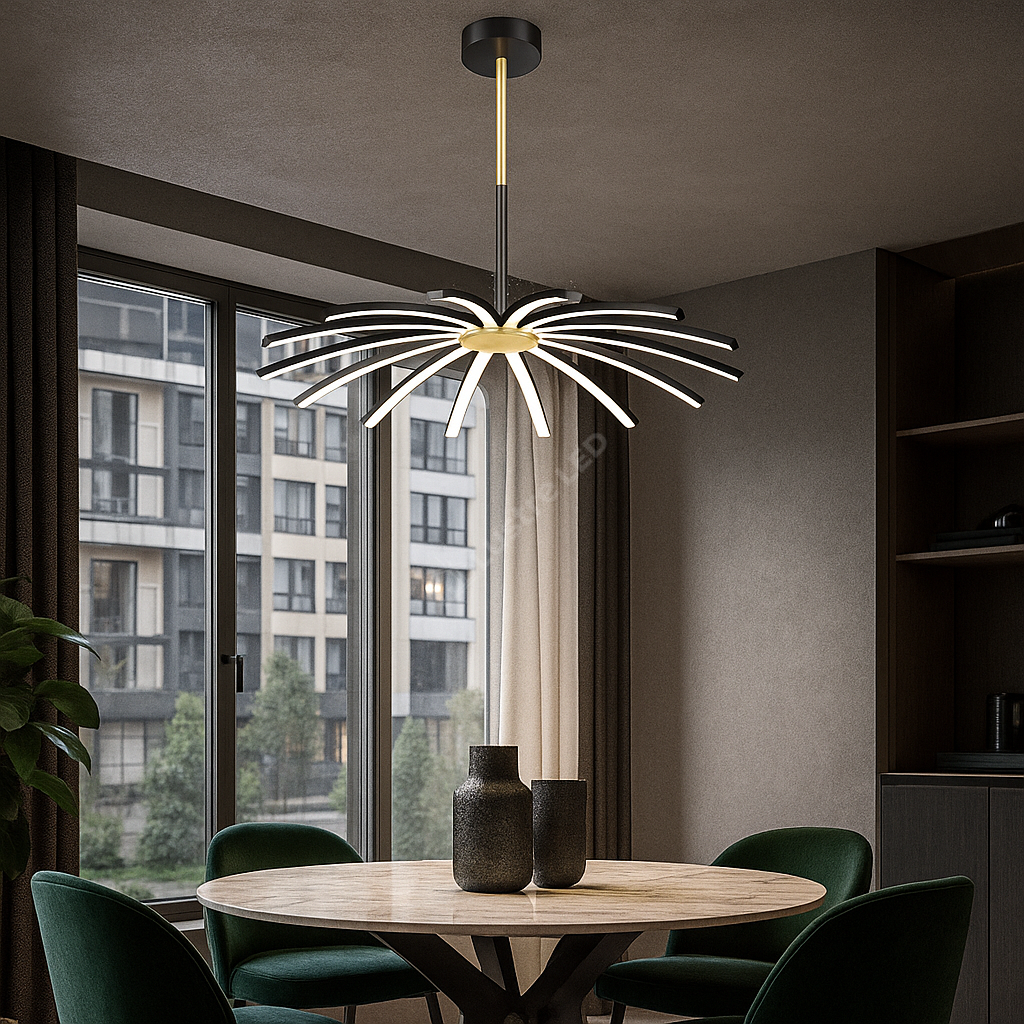 Lustra LED Eteris Cu Telecomanda Wifi 2.4G 3 Culori Black&Gold NEGRU + AURIU / SUSPENDATE / 68CM Chandeliers