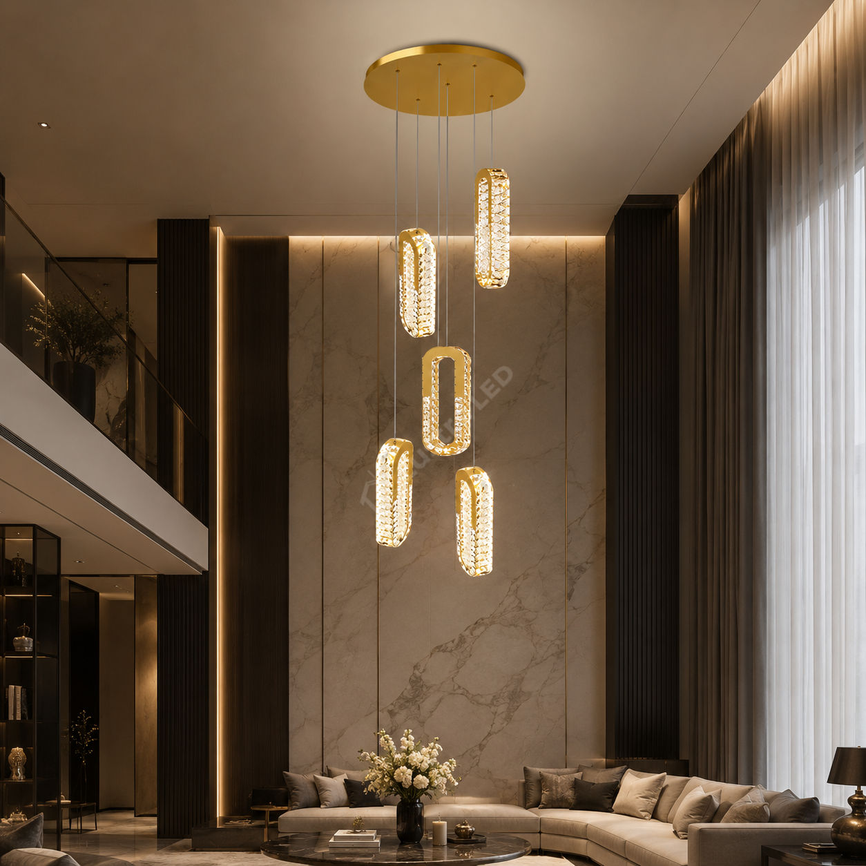 Lustra LED Suspendata FIORI Gold 200CM Telecomanda Echivalent 600W