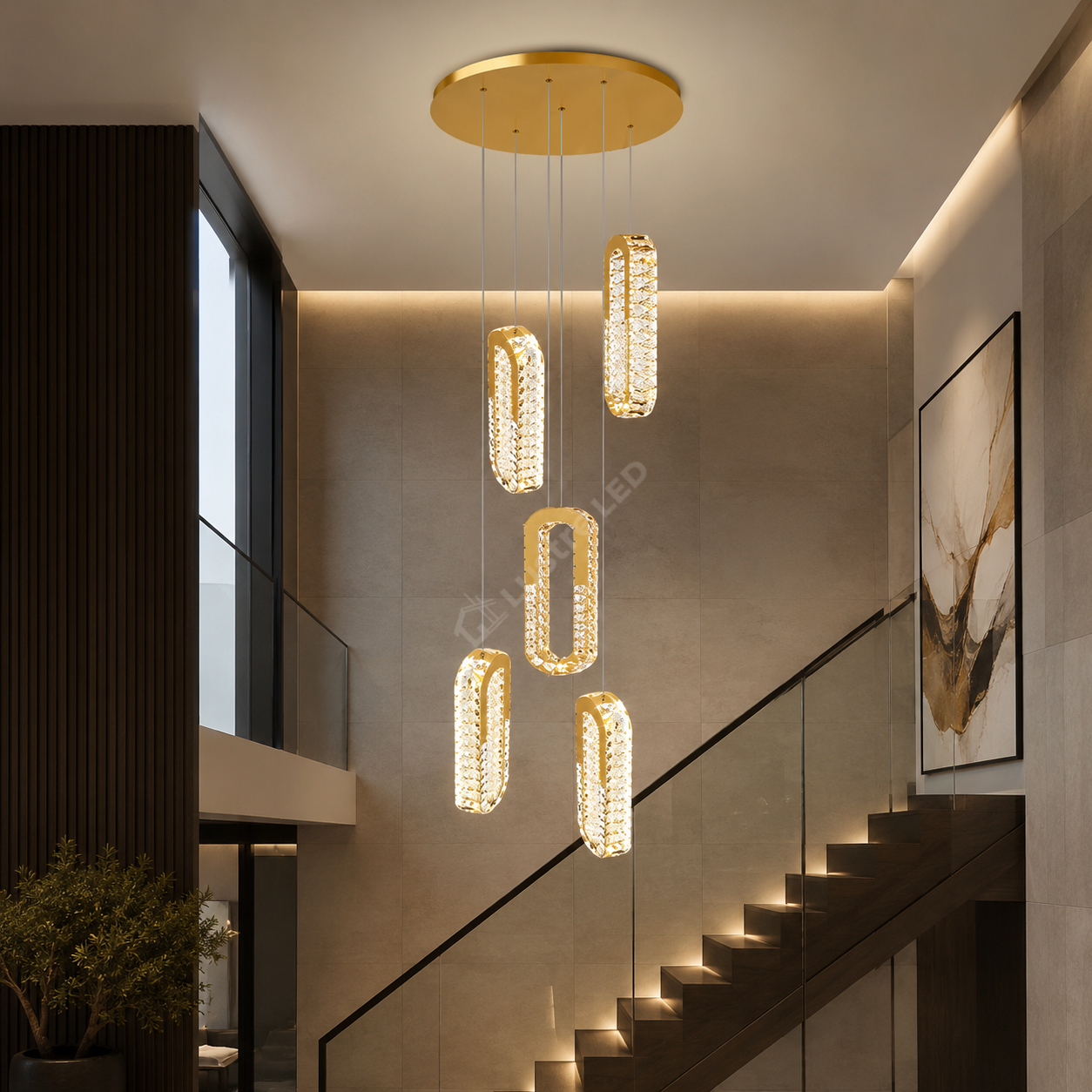 Lustra LED Suspendata FIORI Gold 200CM Telecomanda Echivalent 600W