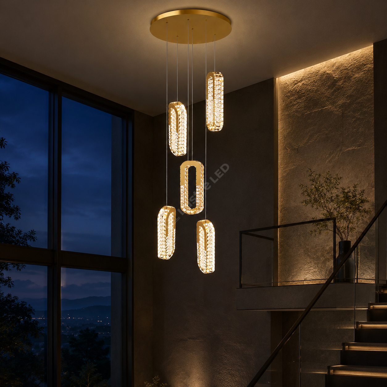 Lustra LED Suspendata FIORI Gold 200CM Telecomanda Echivalent 600W