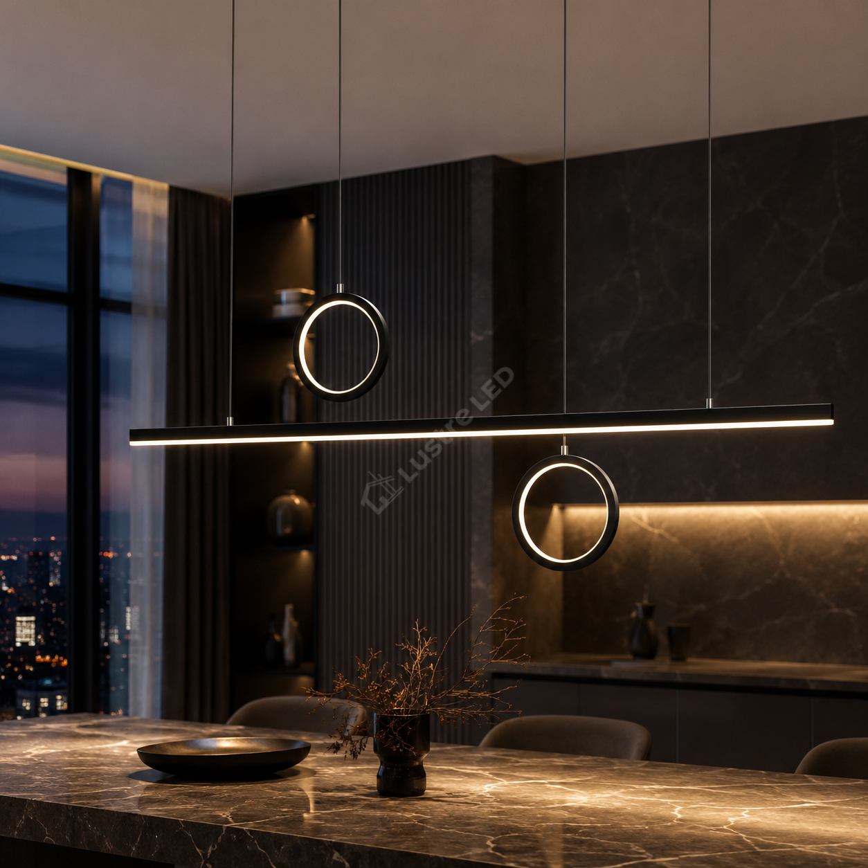 Lustra LED Suspendata GEMINI Black Liniara 120CM Echivalent 260W Telecomanda