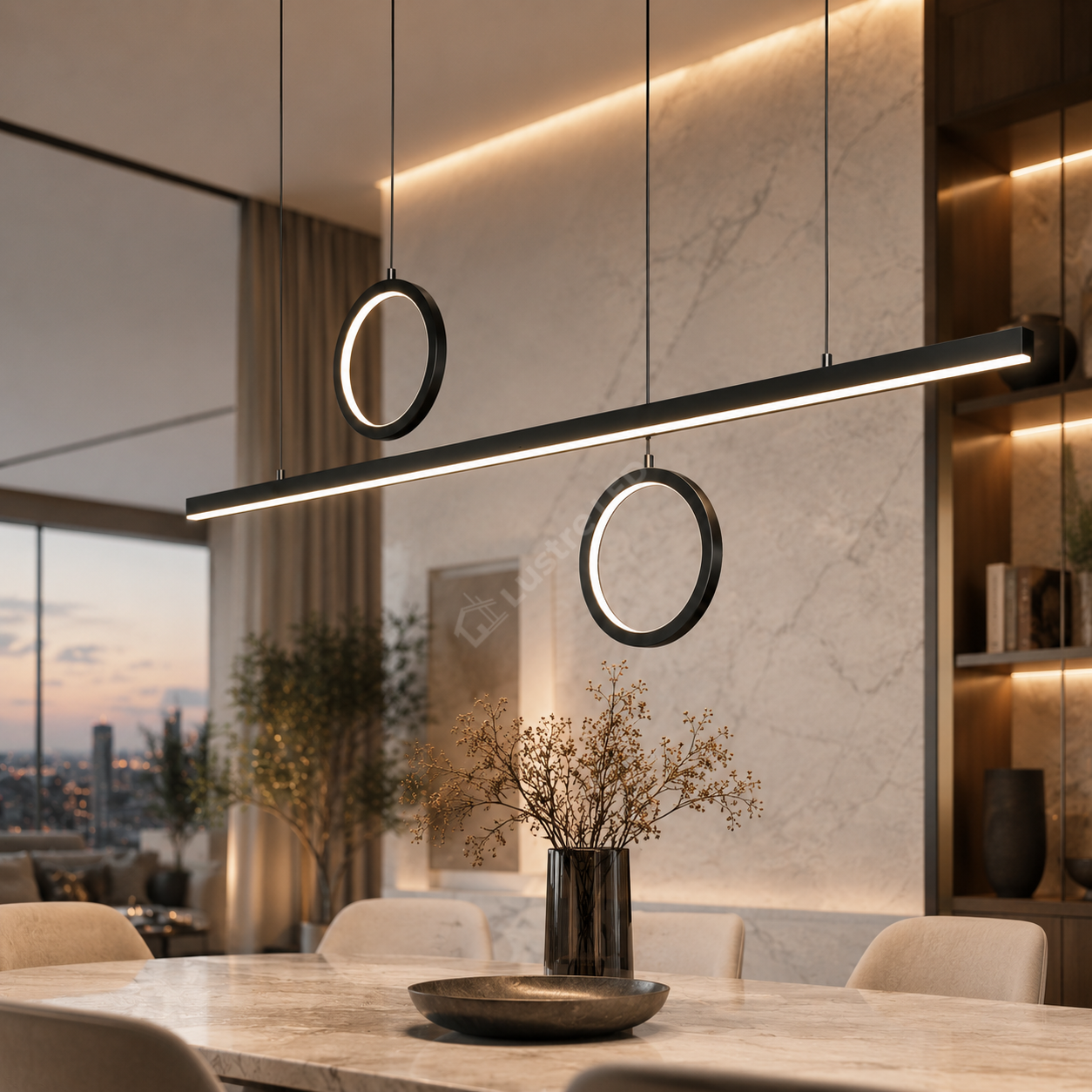 Lustra LED Suspendata GEMINI Black Liniara 120CM Echivalent 260W Telecomanda