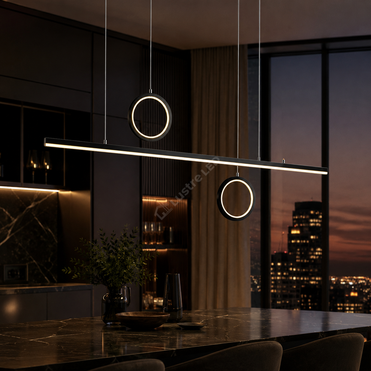 Lustra LED Suspendata GEMINI Black Liniara 120CM Echivalent 260W Telecomanda