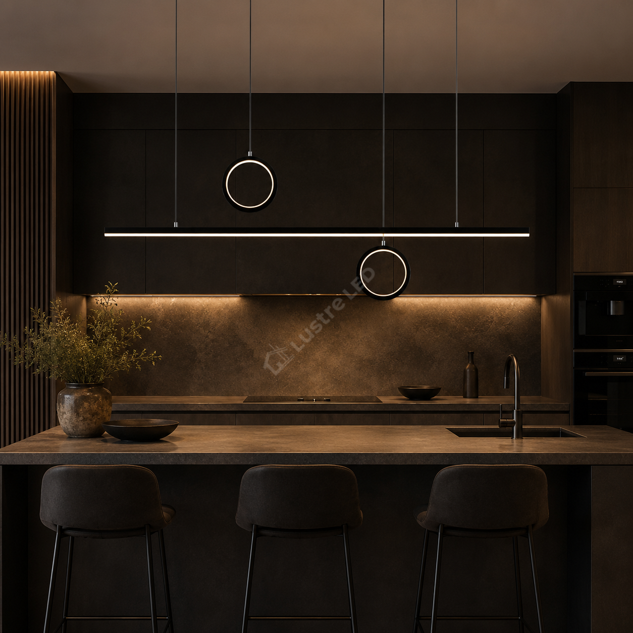 Lustra LED Suspendata GEMINI Black Liniara 120CM Echivalent 260W Telecomanda