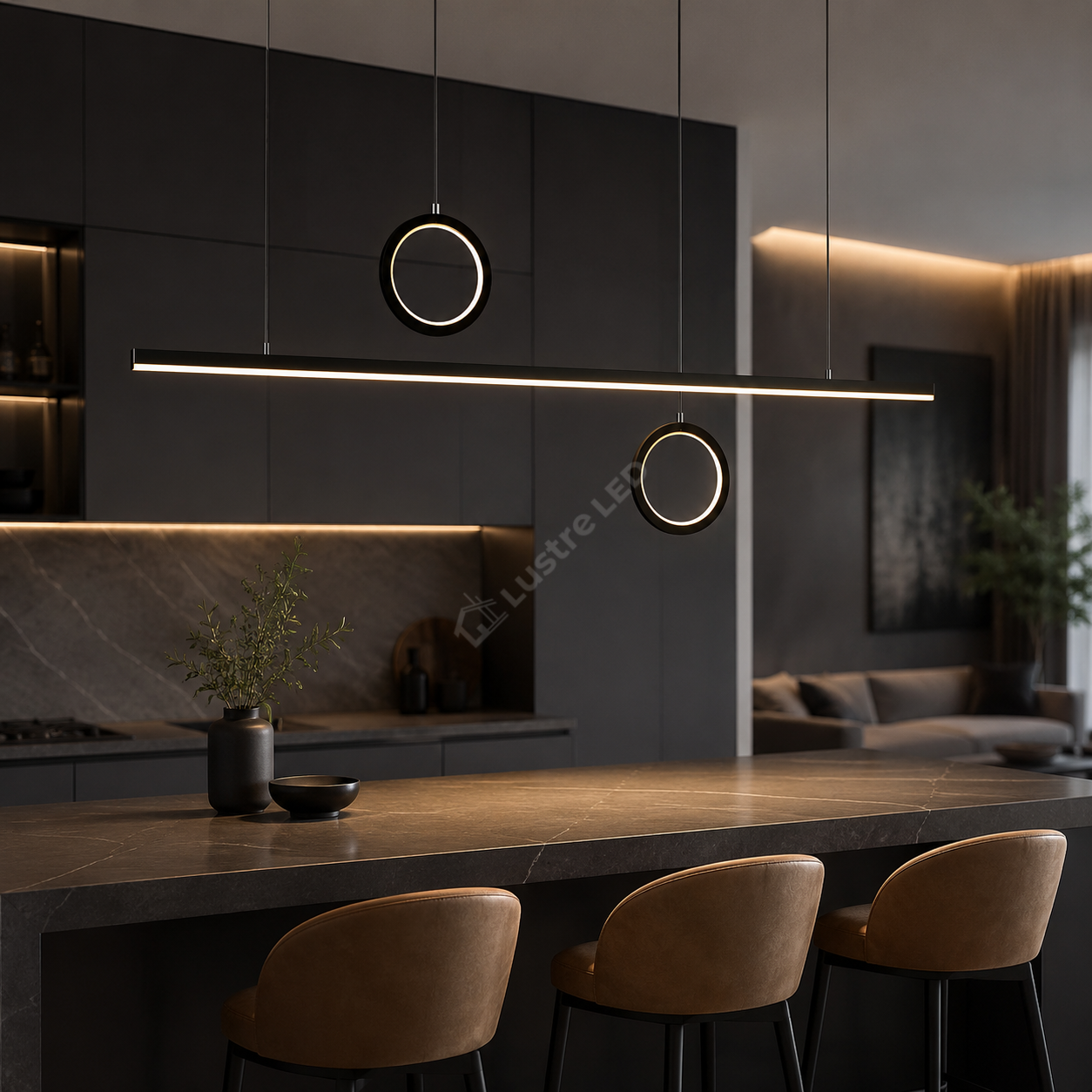 Lustra LED Suspendata GEMINI Black Liniara 120CM Echivalent 260W Telecomanda