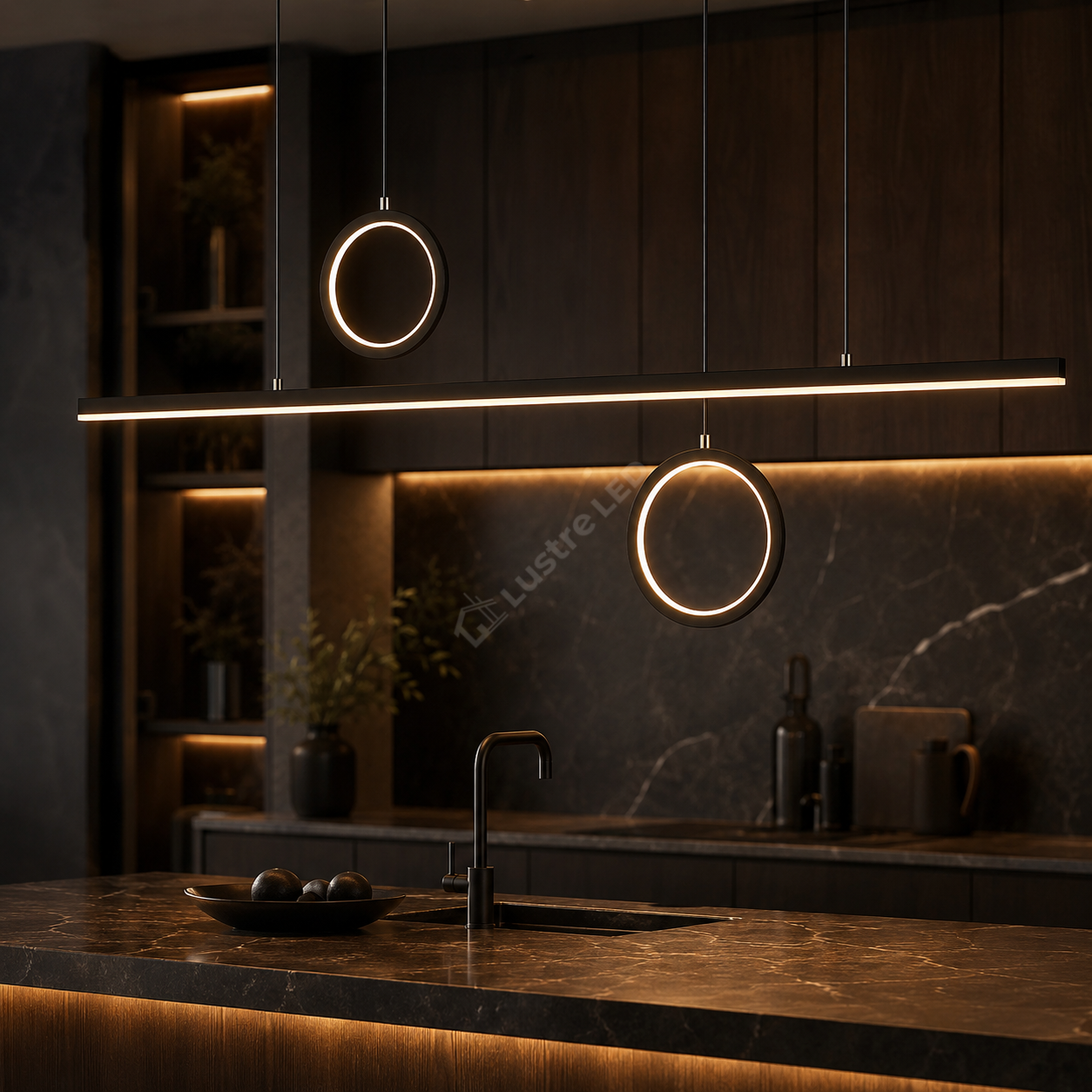 Lustra LED Suspendata GEMINI Black Liniara 120CM Echivalent 260W Telecomanda