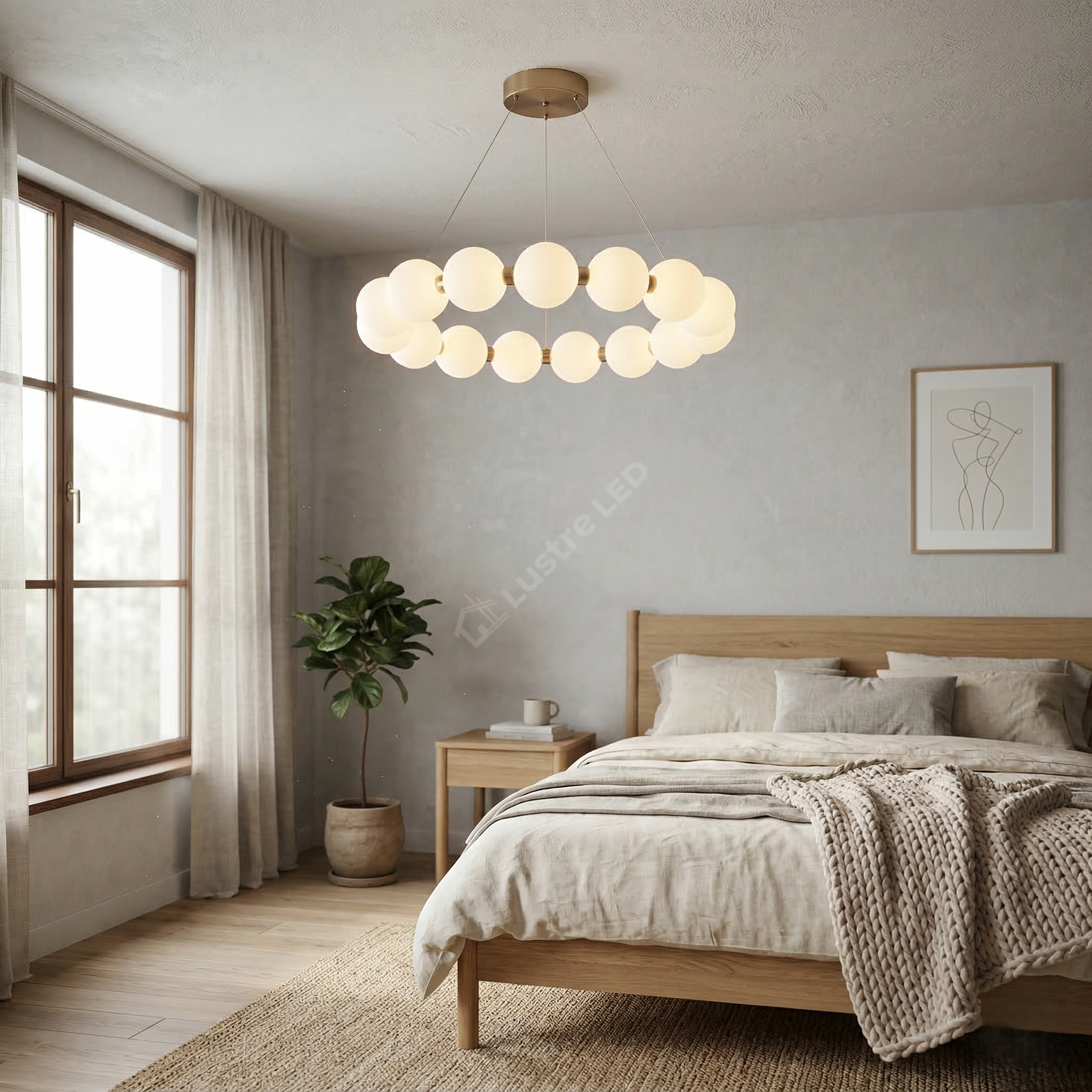 Lustra LED Suspendata Gold PEARL Echivalent 200W Telecomanda