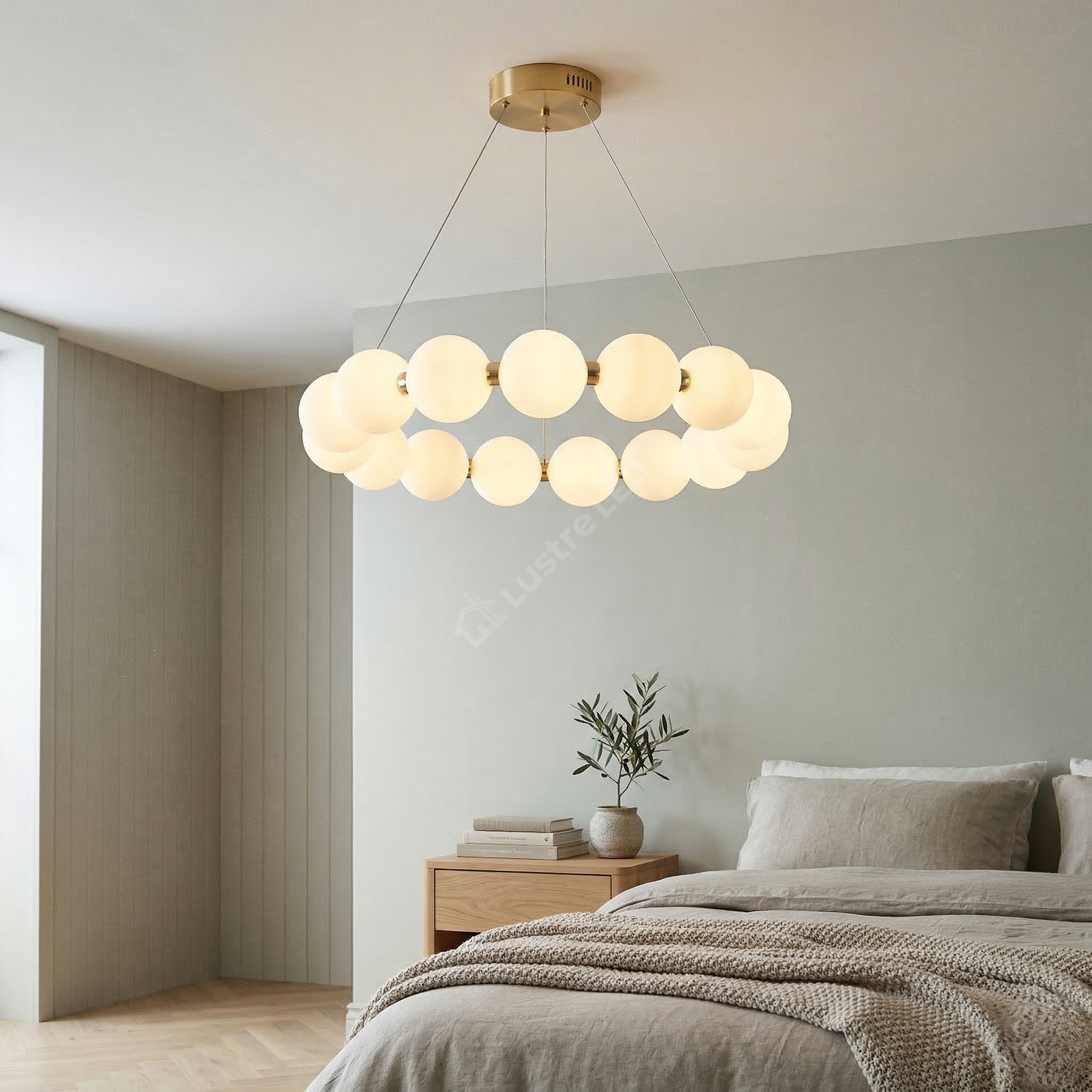 Lustra LED Suspendata Gold PEARL Echivalent 200W Telecomanda