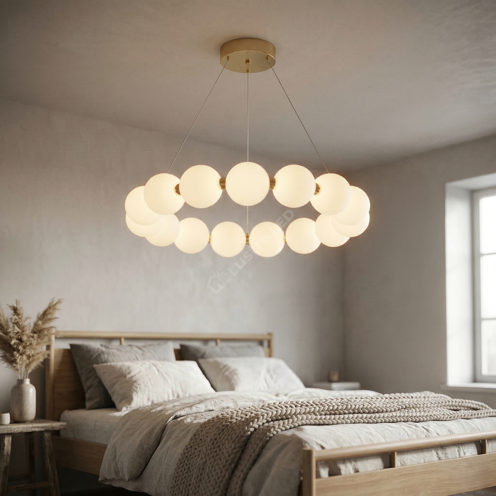 Lustra LED Suspendata Gold PEARL Echivalent 200W Telecomanda