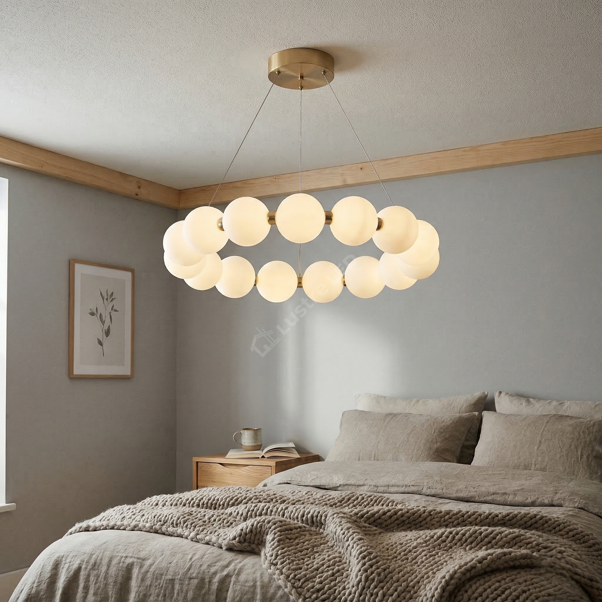 Lustra LED Suspendata Gold PEARL Echivalent 200W Telecomanda