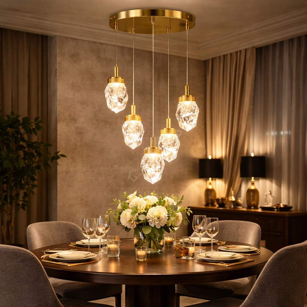 Lustra LED Suspendata Golden ICEBORNE 5 Elemente Echivalent 300W