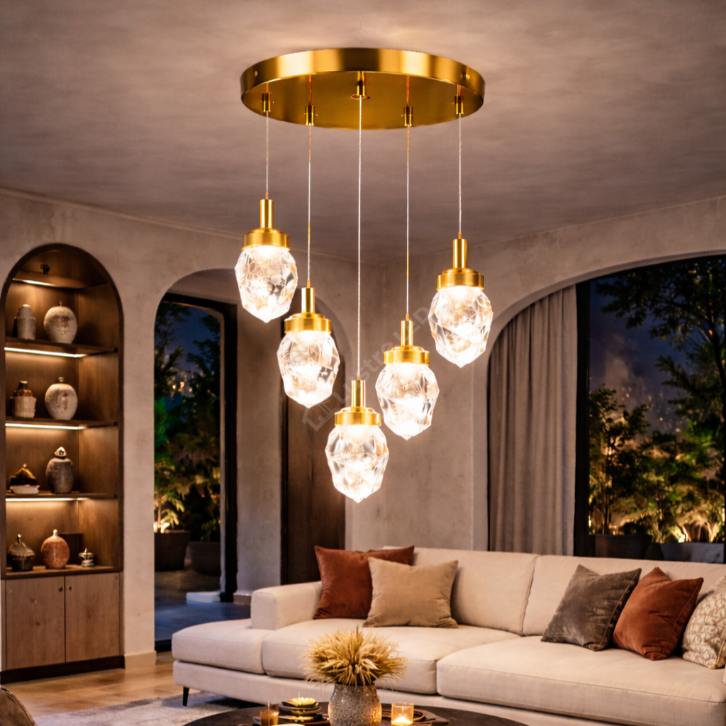 Lustra LED Suspendata Golden ICEBORNE 5 Elemente Echivalent 300W