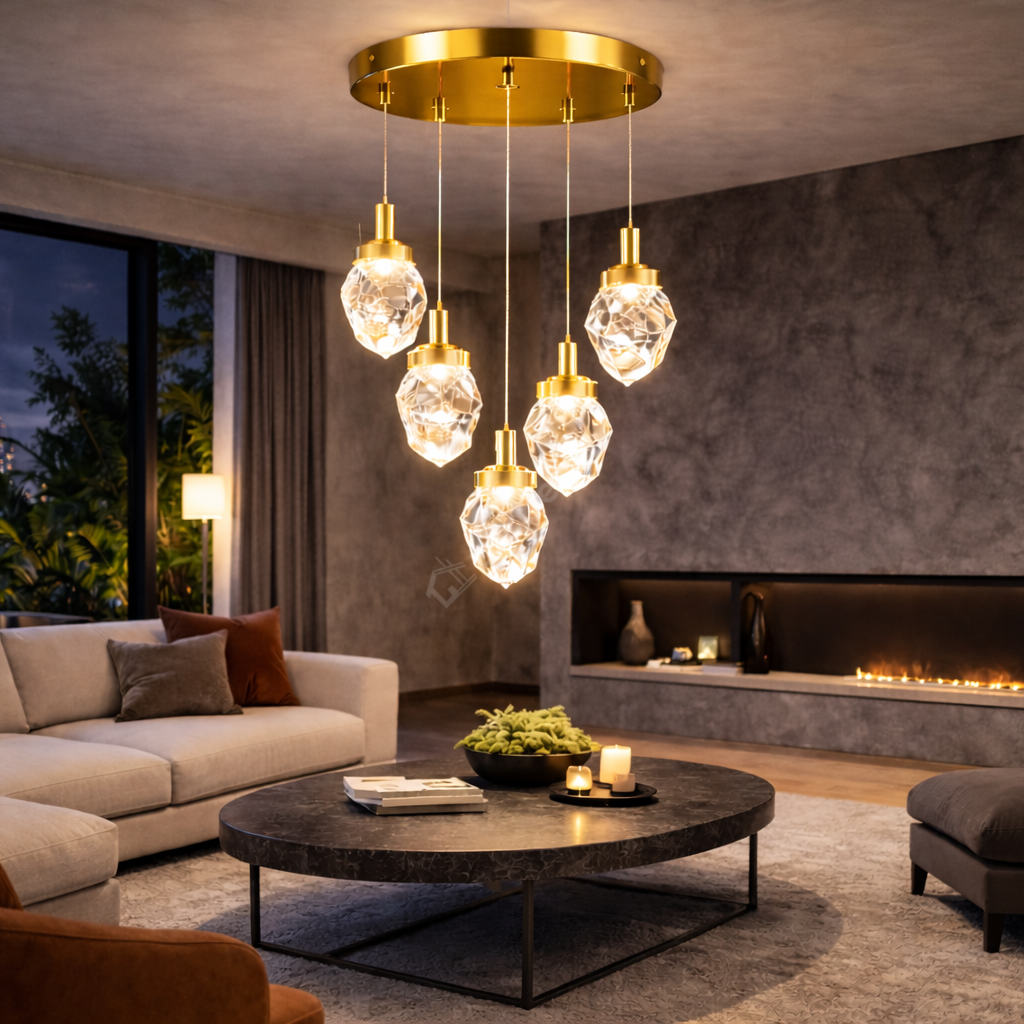 Lustra LED Suspendata Golden ICEBORNE 5 Elemente Echivalent 300W