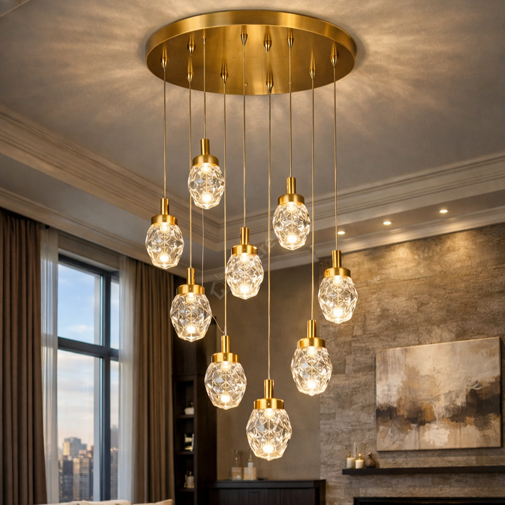 Lustra LED Suspendata Golden ICEBORNE 9 Elemente Echivalent 600W