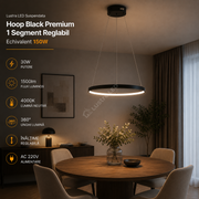 Lustra LED Suspendata Hoop Black Premium 1 Segment Reglabil Echivalent 150W