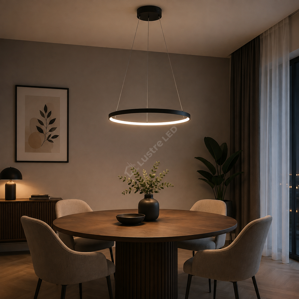 Lustra LED Suspendata Hoop Black Premium 1 Segment Reglabil Echivalent 150W