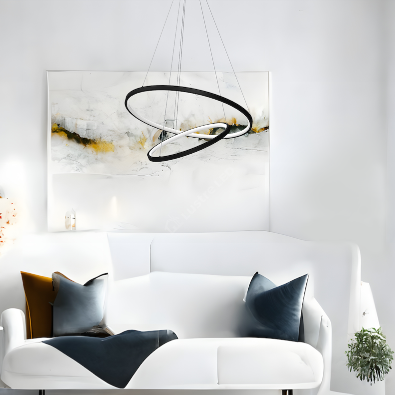 Lustra LED Suspendata Hoop Black Premium 2 Segmente Reglabile Echivalent 300W