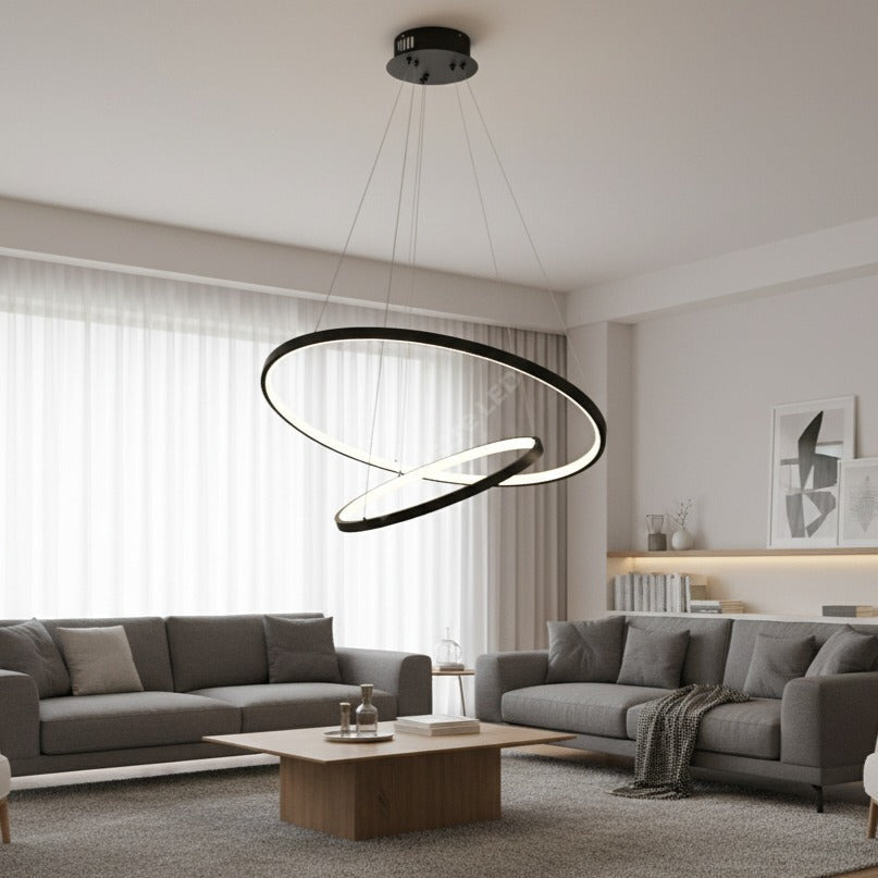 Lustra LED Suspendata Hoop Black Premium 2 Segmente Reglabile Echivalent 300W