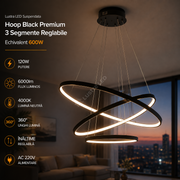 Lustra LED Suspendata Hoop Black Premium 3 Segmente Reglabile Echivalent 600W