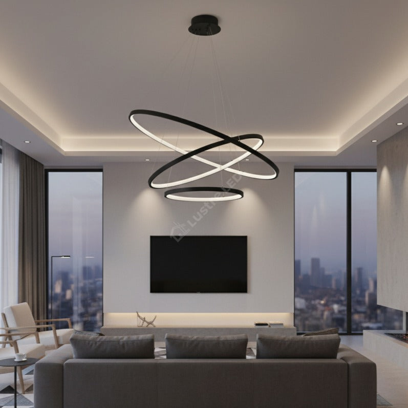 Lustra LED Suspendata Hoop Black Premium 3 Segmente Reglabile Echivalent 600W