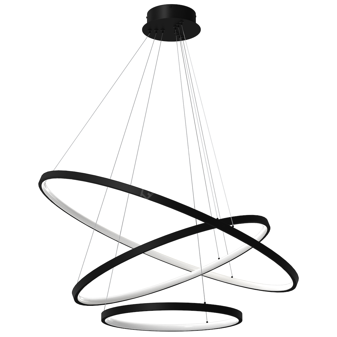 Lustra LED Suspendata Hoop Black Premium 3 Segmente Reglabile Echivalent 600W